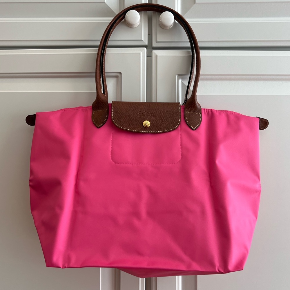 NWT Longchamp Le Pliage Original Large Shoulder Nylon Bag Tote Candy Pink